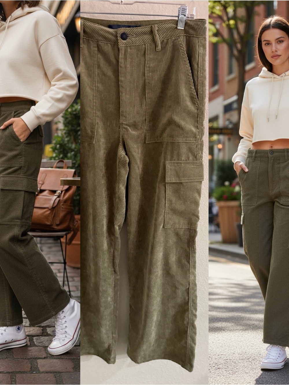 Indigo Rising Olive Green Corduroy Cargo Pants Wide Leg Size 9/29